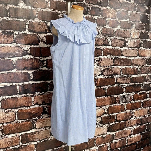 Halogen High Neck Dress Frill Striped Blue White Size Large L - Picture 8 of 15
